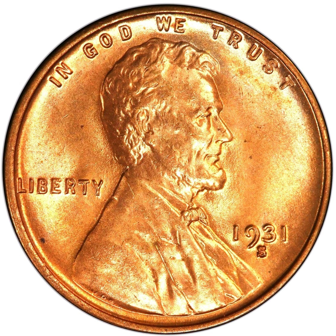 Lincoln Cent 1931-S PCGS MS-66 RED! Scarce! Low mintage. Choice Brilliant Gem!