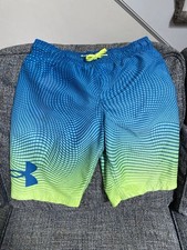 Under Armour Swim Trunks, Youth L, Lime  Blue With Elastic  Drawstring Waist