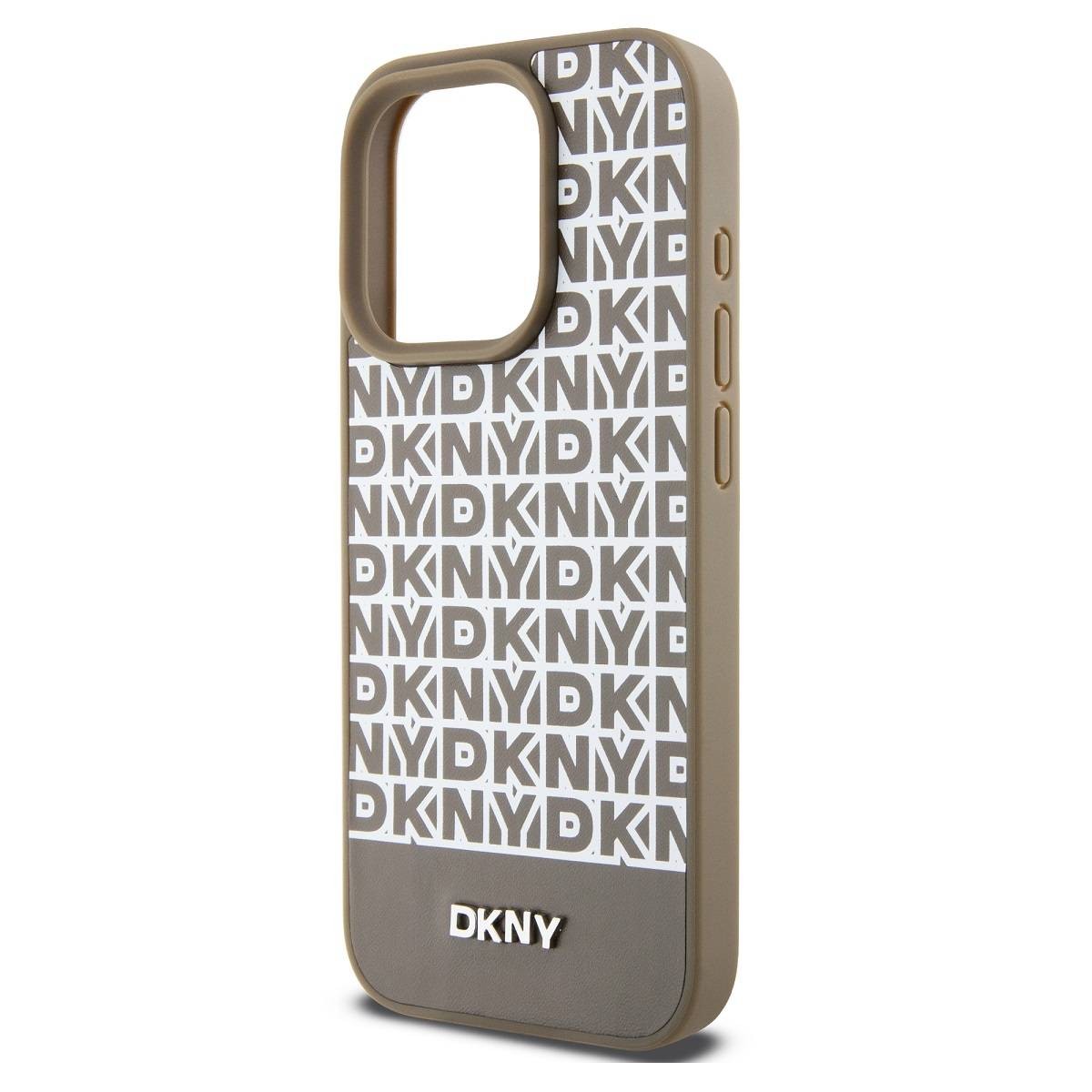 Coque iPhone 15 Pro Max DKNY luxe en polycarbonate marron à motif