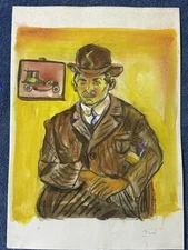 joan miro drawing and painting on old paper signed stamped vintage