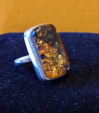 LARGE STATEMENT SOLID Sterling silver *GREEN BALTIC AMBER*  RING - Free P/P