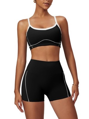 Yoga sets for women 2 piece Fashion contrasting lines Sports Bra and Tummy Co...