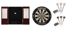 Bristle Dartboard  Mahogany Steel Tip Cabinet  2 x Fat Cat Darts Sets