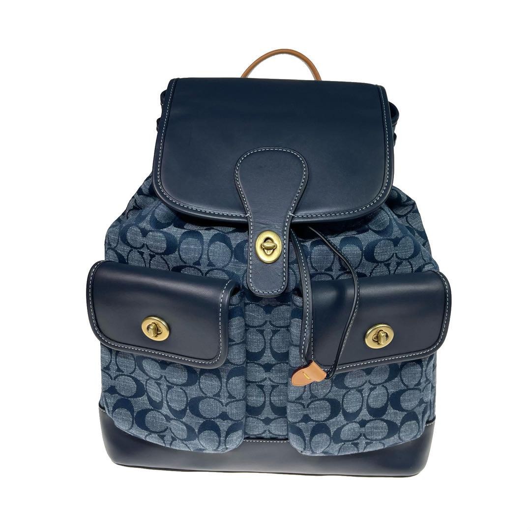 Coach Signature Backpack Blue Leather Denim Large Authentic Bag