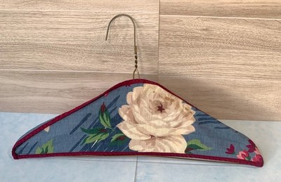 Rare: Signed Handmade Fabric-Covered Clothes Hanger, Red, White, & Blue Floral