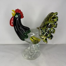 Vintage Murano Style Glass Rooster Bird Decor Colorful Clear Green Yellow