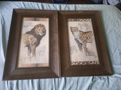 Home Interior J Gibson Lion & Leopard Framed Wall Art Animal Print Border Safari