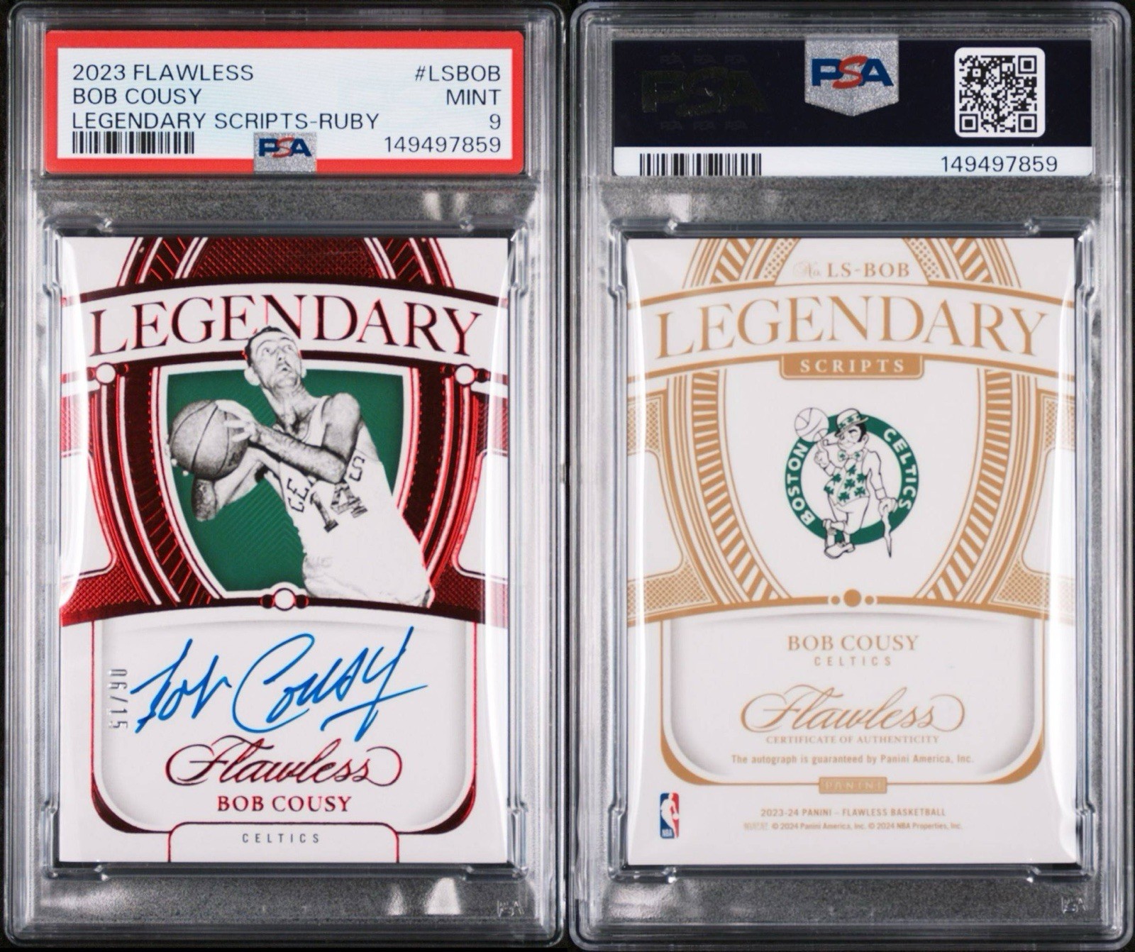 2023 PANINI FLAWLESS Legendary Scripts Auto RUBY BOB COUSY /15 PSA 9 view 3