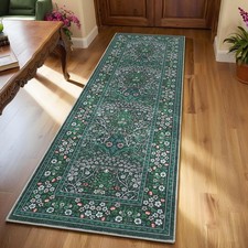 Floral 2x6 Runner Rug, Dark Green Boho Non Slip Washable Bathroom Rug, Soft B...
