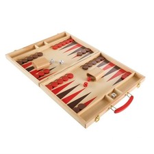 Wooden Backgammon Set Folding Travel Board Game Dice Cup 30 Wooden Pieces