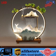 Indoor Tabletop Waterfall Mist LED Lamp Rockery Water Fountain Home Decoration