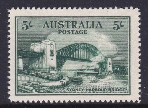 1932 OPENING SYDNEY HARBOUR BRIDGE 5/- WERNER'S REPLICA PRE-DECIMAL STAMP MUH