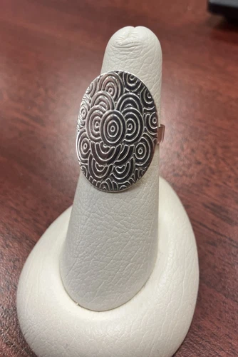 Vintage Artisan Silver Ring Modernist Oval Statement  Art Geometric Ring, Sz 6.5