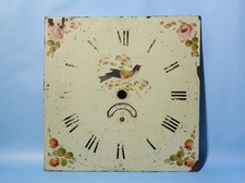 19thC Original Painted BIRD Enamel Longcase Clock Dial 11" Square