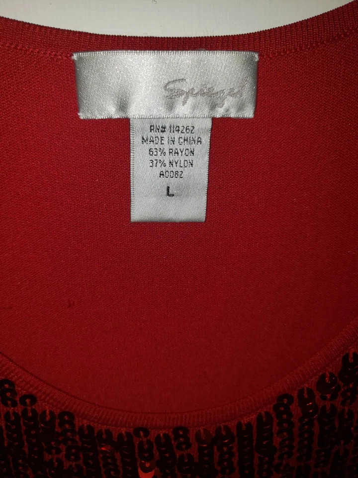 Spiegel Womens Festive Red Sequined Tank Blouse Sz Large - Image 3 of 4