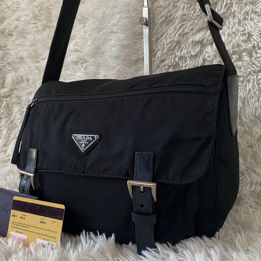 Prada B6671 black crossbody messenger bag with G card from Japan