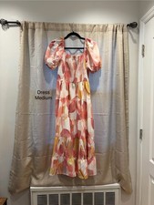 Women's Bohemian Tiered Midi Dresses Puff Sleeve Floral Print Medium