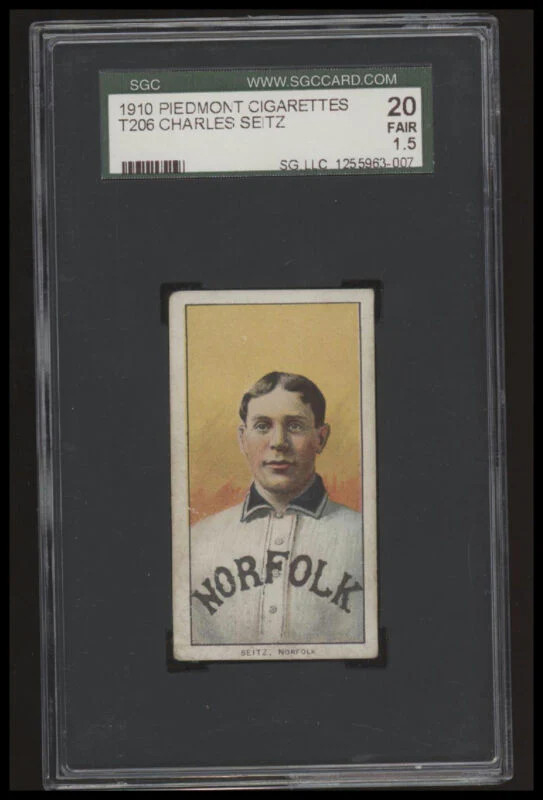 1909 T206 CHARLES SEITZ FAIR PIEDMONT 350 SL SGC 1.5 BASEBALL NORFOLK TARS