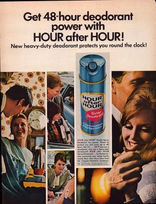 1967 Hour After Hour Spray Deodorant Print Ad   Full Page Can Family Fresh