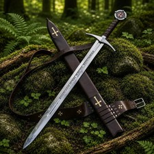Custom Handmade 39" Knights Templar Crusader Sword Replica Leather Sheath Decor