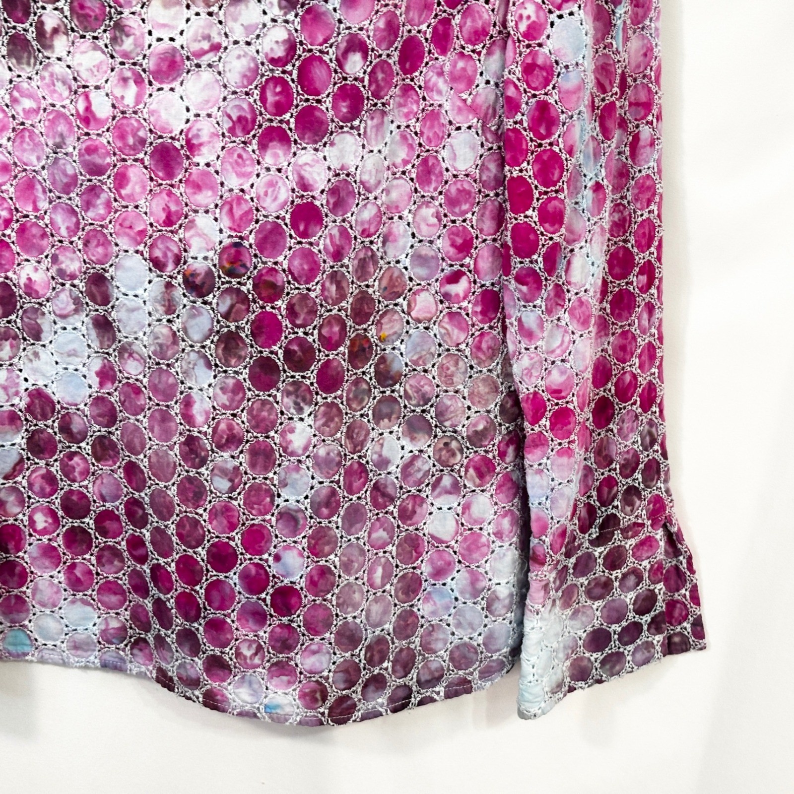 Willi Smith Medium Top Handmade Tie Dye Pink Eyelet Embroidered Cotton Boho 1687 image 7