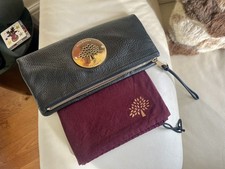 Beautiful Rare Authentic Mulberry NVT Black  Leather Gold Tree Pouch Clutch Bag