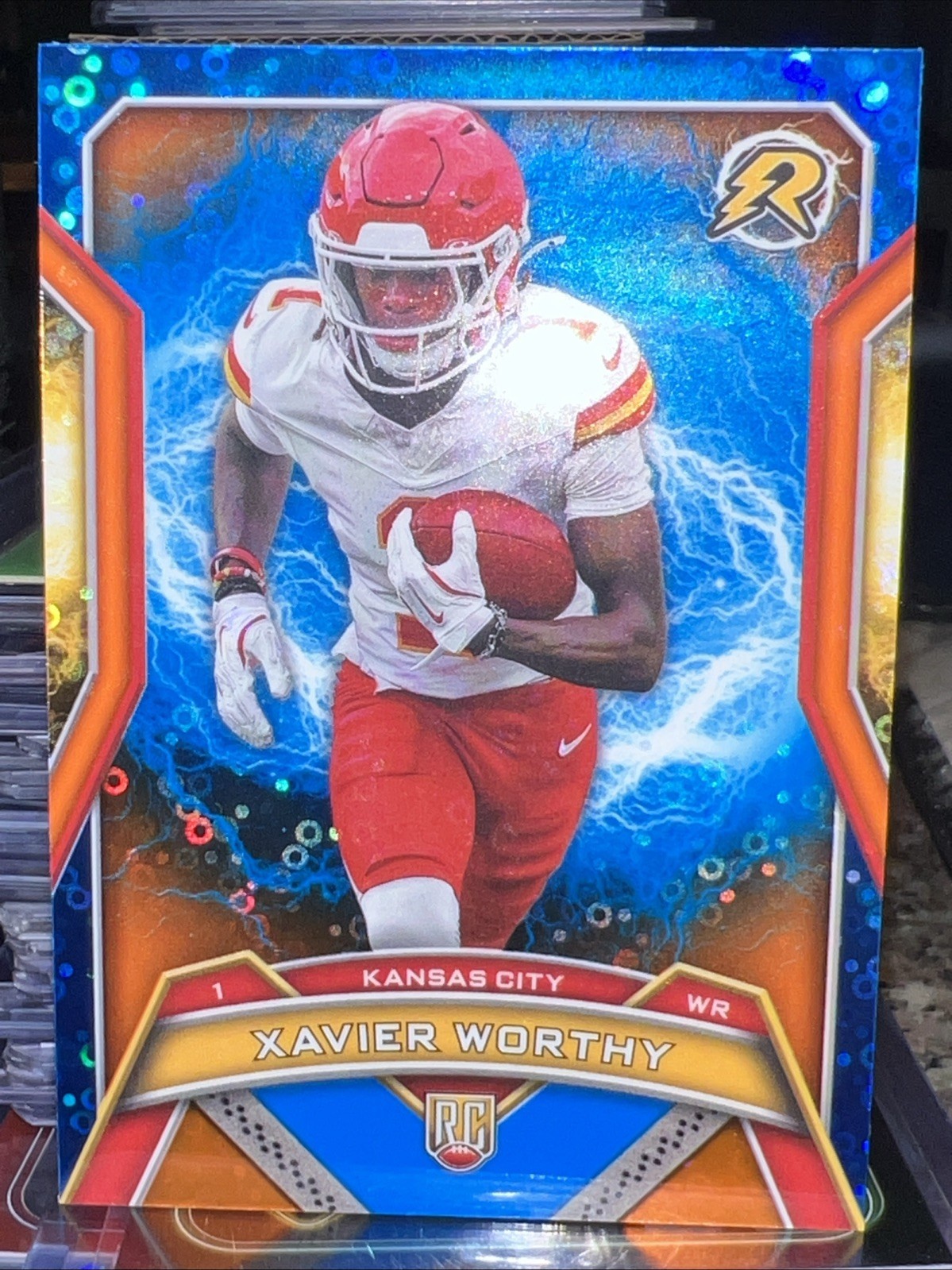 2024 Topps Resurgence Rookies Xavier Worthy #143 Blue Orange Spark Refractor RC
