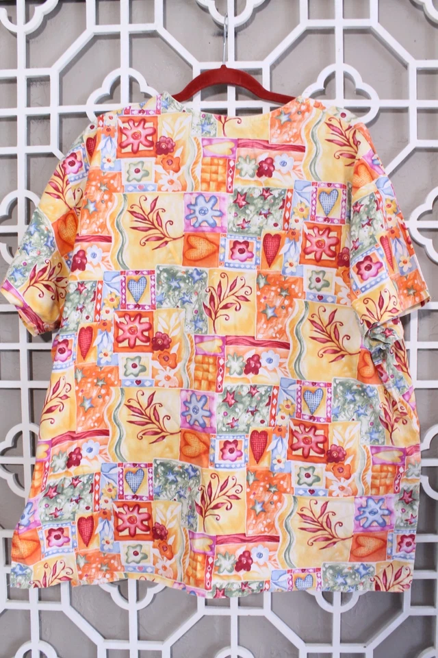 Blusa Médica Vintage Amarillo Naranja Años 90 Ocean Sea Enfermera Médica Mujer XL Colorida Foto 2 de 4