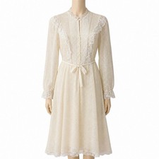 Vintage 1980s Prairie Wedding Dress Ivory Lace Long Sleeve Cottagecore