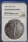 A Beautiful 1986 $1 American Silver Eagle NGC Gem Uncirculated