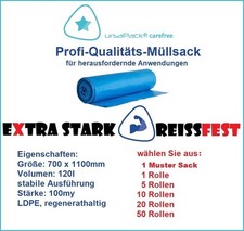 M&uuml;lls&auml;cke LDPE M&uuml;llbeutel extra stark rei&szlig;fest 120L 700x1100Typ100 blau ca.100my