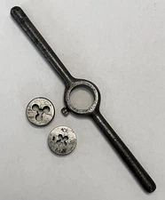 Antique Unmarked 8" Die Stock Handle for 1" Dies, Plus 2 Dies