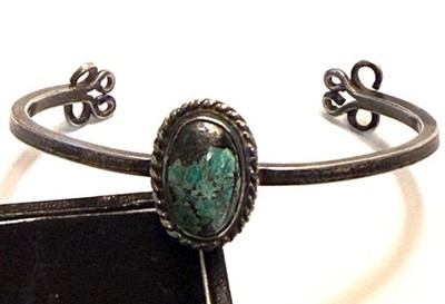 Simple Native American or Similar Signed Sterling Turquoise Bracelet