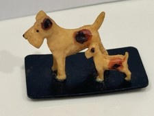 Miniature Celluloid Dog Airedale Schnauzer Figurine Mom Baby Made In Japan