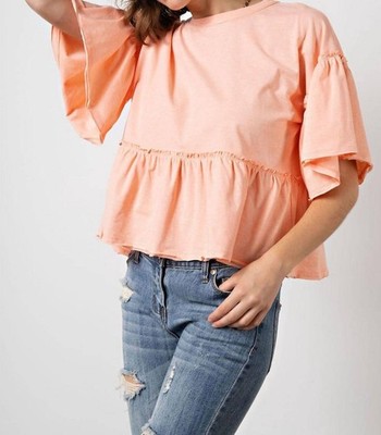 Easel Ruffle Babydoll Top Peach