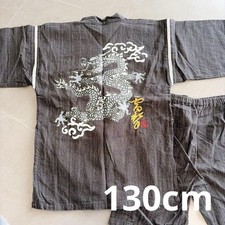 Jinbei Yukata Boys Black Dragon Embroidery 130cm Summer Festival Fireworks Fe...