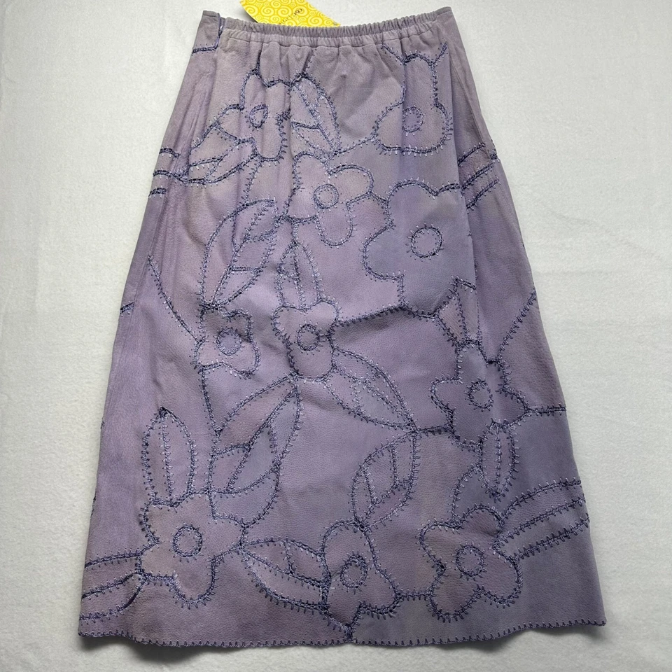 Dialogue Womens Suede Floral Stitched Midi Skirt Size 14 NWT Vintage Purple READ - Image 2 of 4