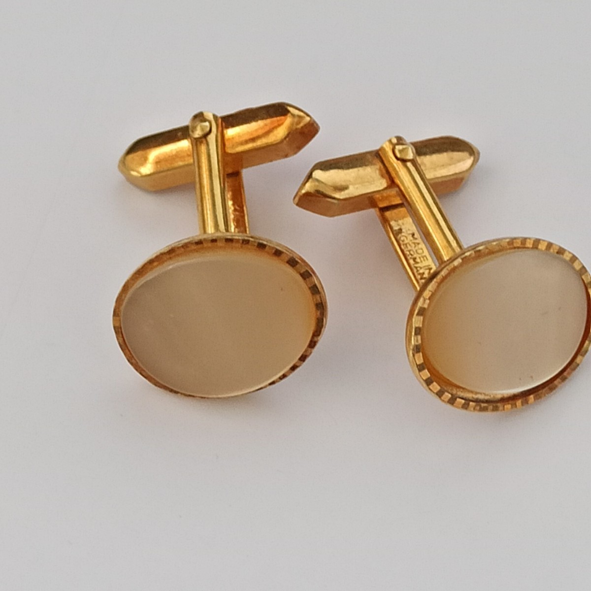 Vintage West Germany Cufflinks Gold Tone Oval Oval Mother of Pearl