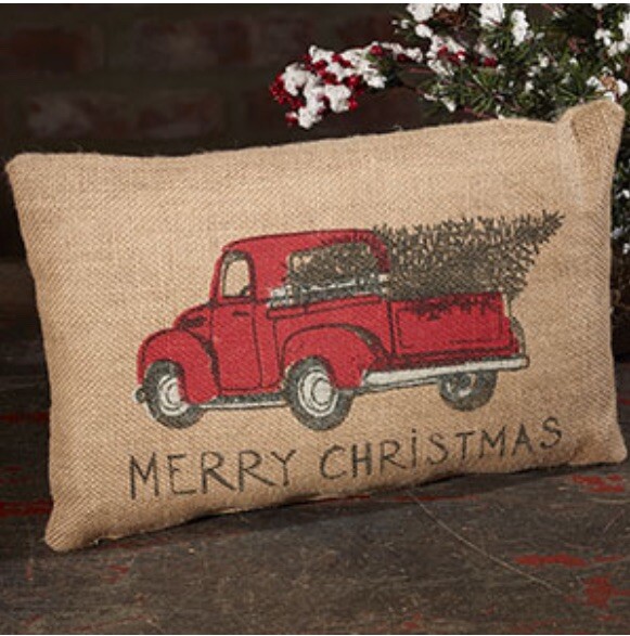 Burlap Red Truck Throw Pillow Case Cushion Cover 8 X 12 Inches for sale