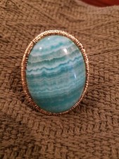 Beautiful Blue Lace Agate Ring Gold over .925 SS, STUNNING and LARGE New Price 