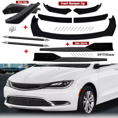 For Chrysler 200 Black Front Bumper Lip Spoiler+Side Skirt+Rear Lip+Strut Rods