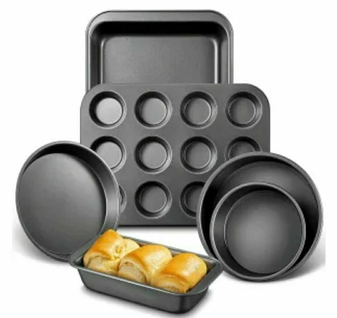 6pc Non Stick Bakeware Set Quiche Pan Tart Pan Muffin Tray Loaf Tray Pizza Tray
Opens in a new windo