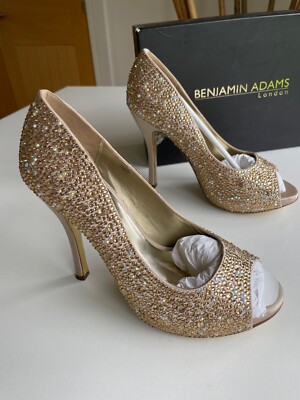 BENJAMIN ADAMS gold champagner Kristall Seide verziert SCHUHE GRÖSSE 6 BRAUT NEU