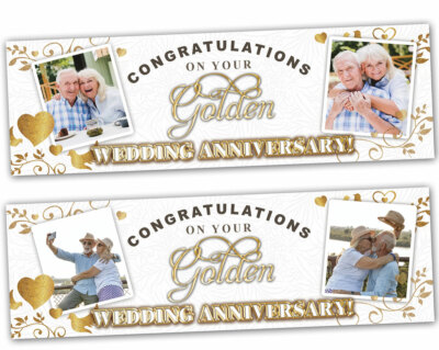 2 Personalisierte Gold Hochzeitstag Banner Foto Party Dekoration Zeremonie