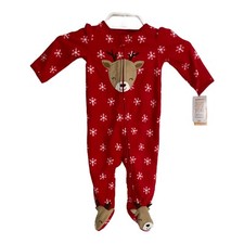 Carters Fleece Zip Up Footed Sleeper Size NB or 6 Month Reindeer Christmas
