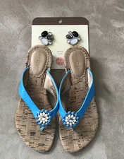 Lindsay Phillips Sandals Cork Wedge Womens Gwen Blue Size 7 Interchangeable Snap