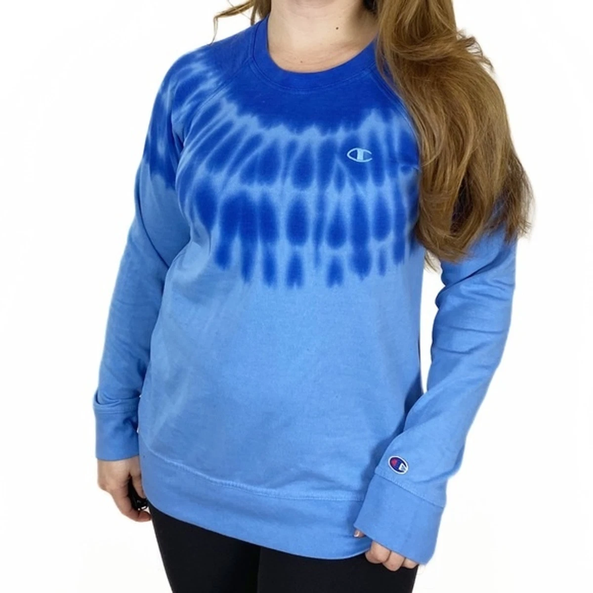 CHAMPION Blue Tie Dye Pullover Crewneck Sweatshirt Casual Athleisure Lounge Med