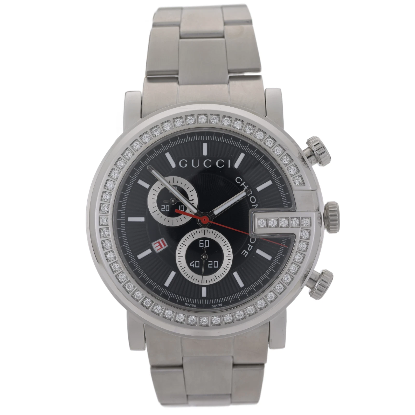 Orologio Uomo Gucci G Chronoscope 101M Quadrante Nero Diamante 44mm Nuovo con etichette Set Completo