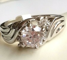 Art Deco Engagement Ring Size 9 10 Cubic Zirconia Silver Rhodium Plated