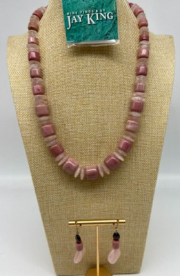 Jay King DTR Mine Finds Necklace & Earrings Pink Rondellelle .925 Graduated 19''